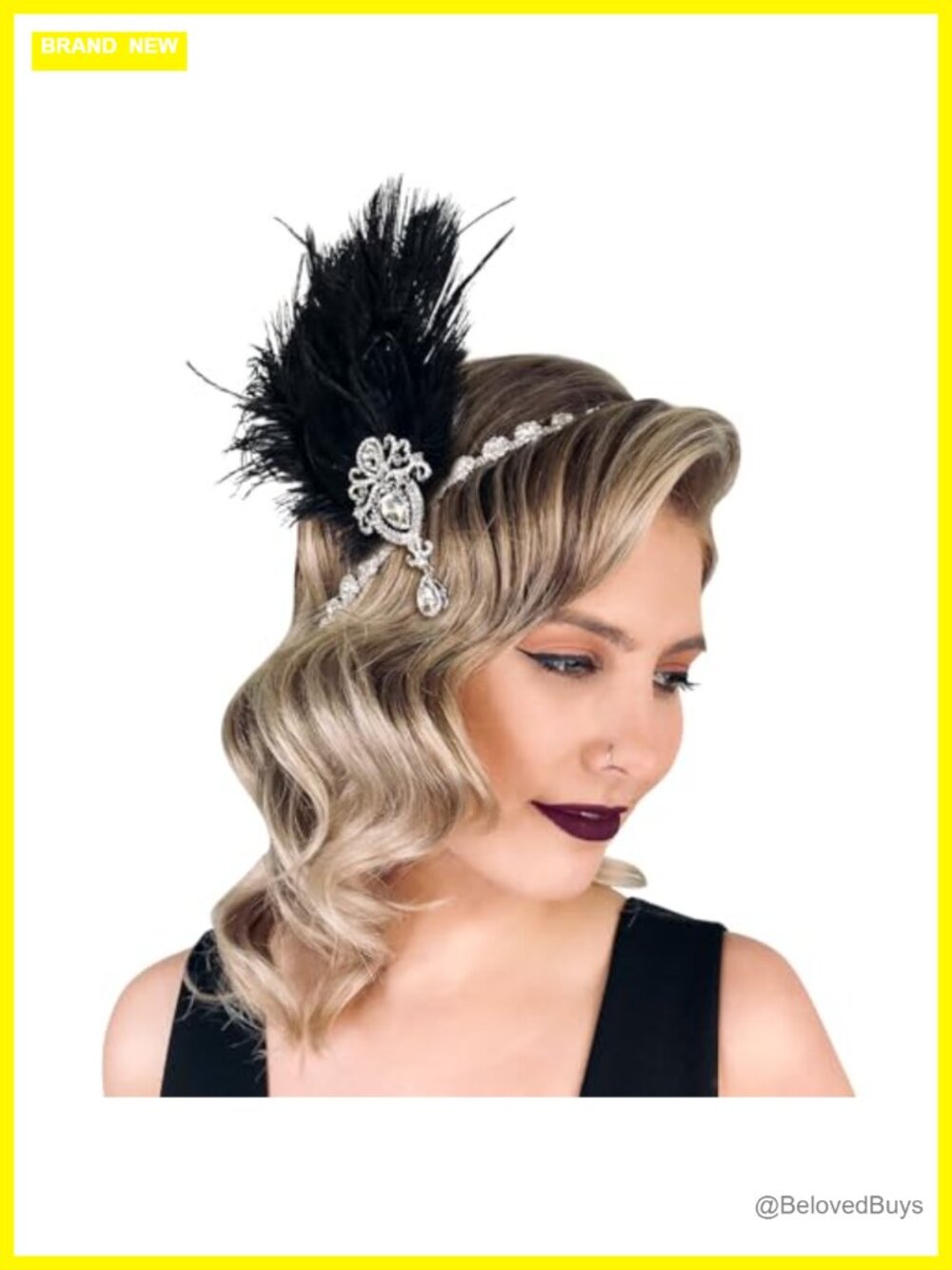 1920s Ostrich Feather Crystal Headband Flapper Gatsby Hair Accessory